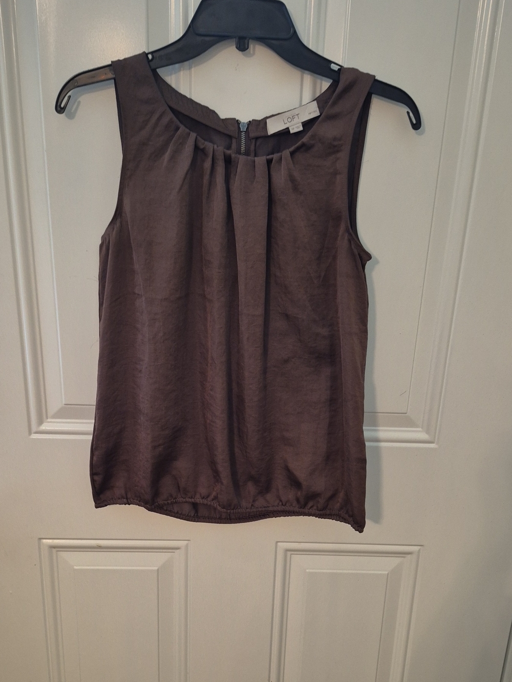 LOFT Brown Pleated Sleeveless Shell
